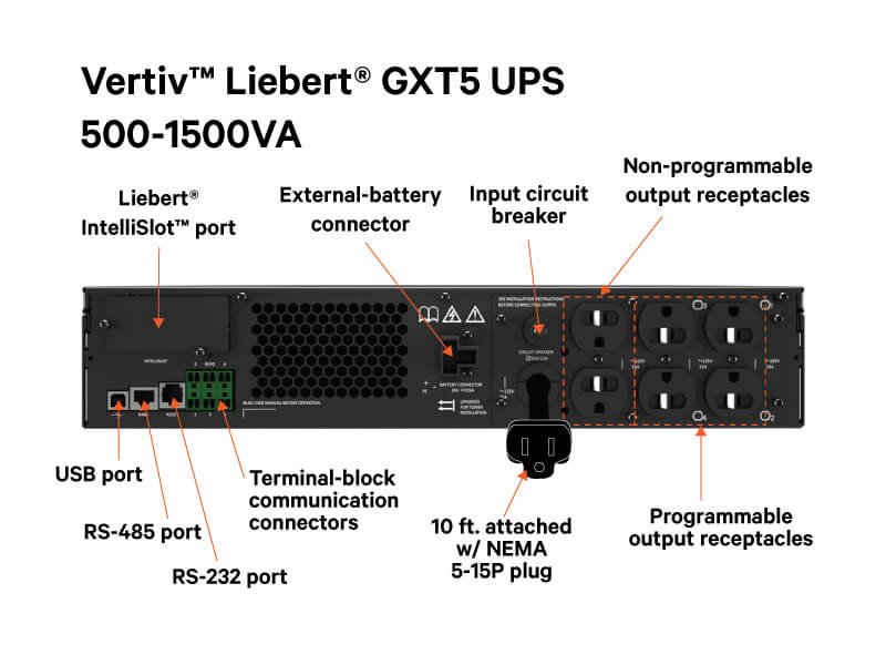 gxt5 500 1500va rear liebert gxt5 ups 800x600px Nobreak UPS – GXT5 3000LVRT2UXLB, UPS Liebert® 3000VA/2700W, 120V